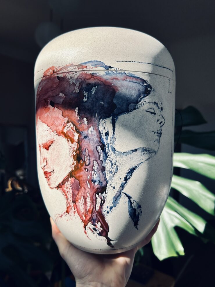 Kunst Urne handbemalt einzigartig Abschied Gemälde unique Beerdigung