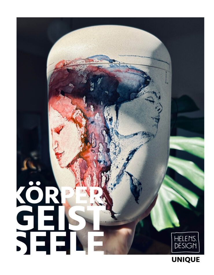 Kunst Urne handbemalt einzigartig Abschied Gemälde unique Beerdigung, Seelenverwandte, Portrait